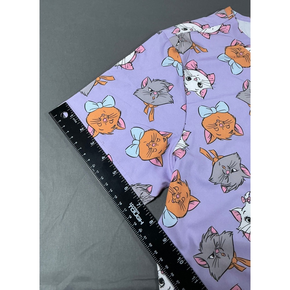 Disney Aristocats Womens Scrub Top Lavender Marie Cat V-Neck Size M New - Picture 5 of 12